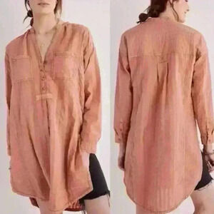 Anthropologie Pilcro Textured Henley Tunic Size Small Clay Lightweight Casual